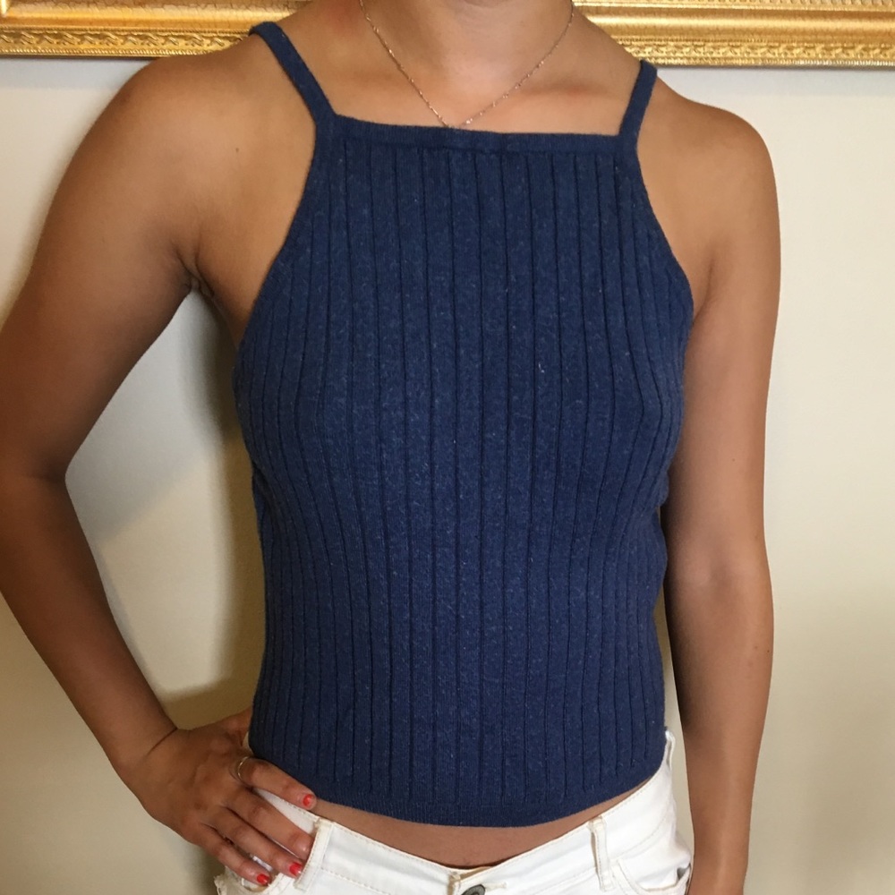 Ribbed halter navy blue tank